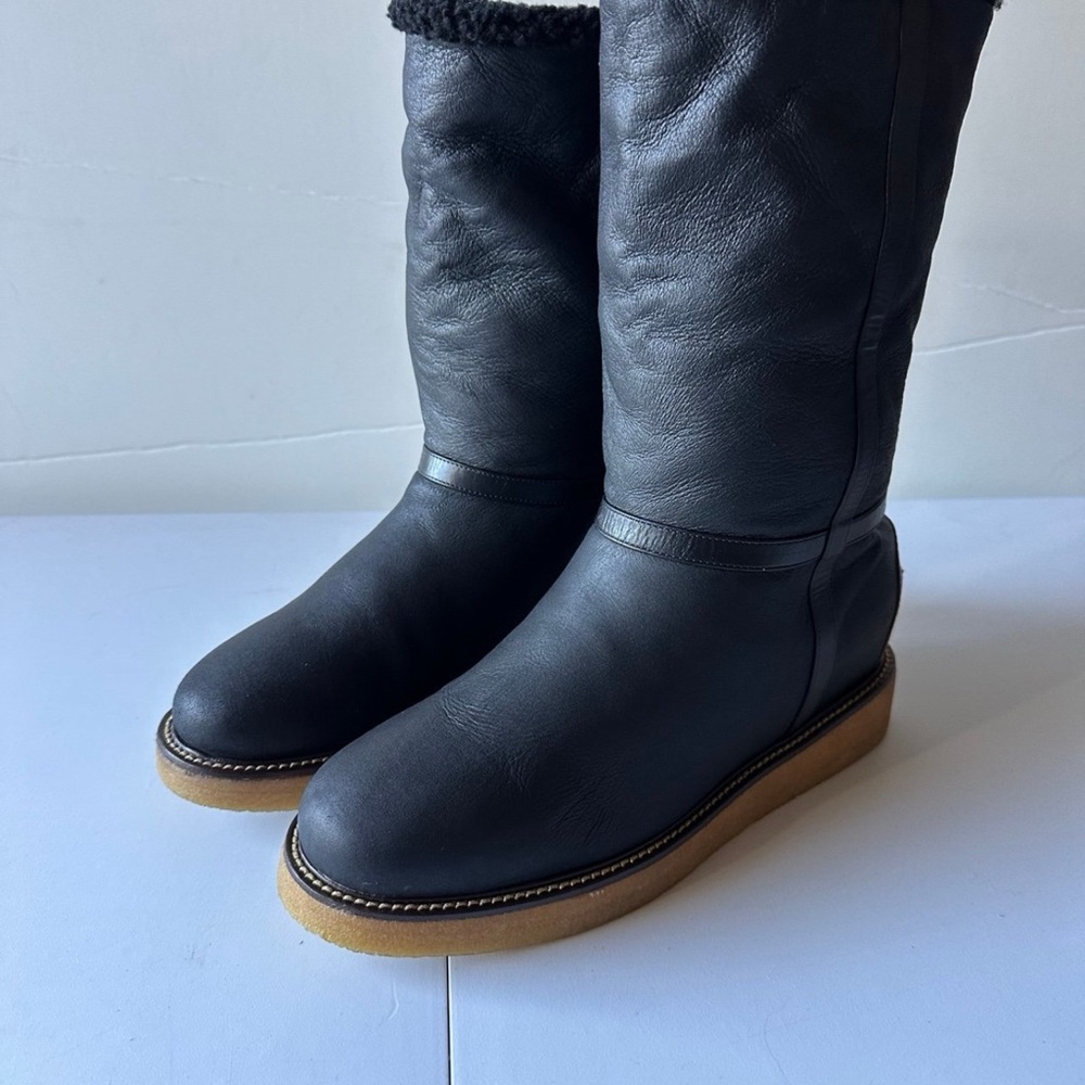 SALVATORE FERRAGAMO Cinisi leather-trimmed shearling ankle boots